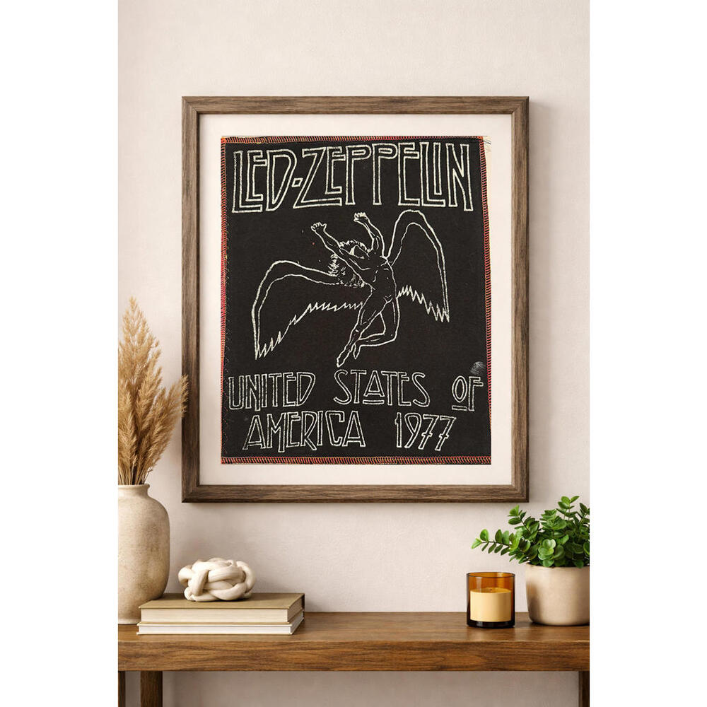 two face threads smalls led zeppelin patch wall art decor custom upcycled 11x13